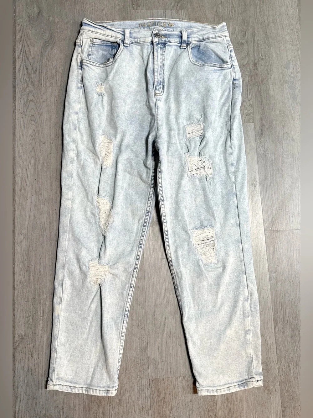 •JUSTICE• DISTRESSED MINI MOM JEANS